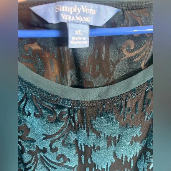 Simply Vera Vera Wang Teal Sheer & Velvet Long Sleeve Top - Picture 3 of 3